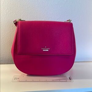 Kate Spade Pink Crossbody Saddle Bag with Silver Hardware